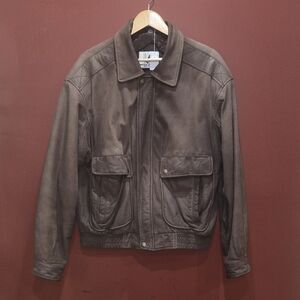 Classic Brown Leather Bomber Jacket